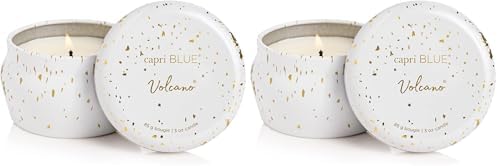 Capri Blue Glimmer Mini Tin - Volcano Scented Candle with Mini Tin Candle Holder - Soy Wax Blend - White and Gold (3 oz) (Pack of 2) by Unknown