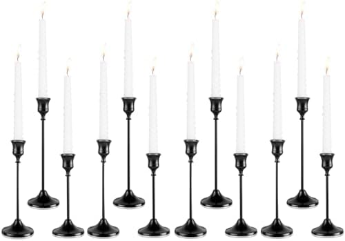 Candlestick Holders 4 Sets(12 Pcs), Black Candle Holders with Anti-Slip Pad, Metal Taper Candle Holder, Candle Holder for Wedding Fireplace Mantel Housewarming Gift by Tunyet