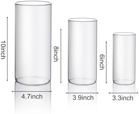 PHOSPHOR Hurricane Candle HoldersFor Pillar Candle Clear Glass Cylinder Centerpieces Vases Table Decoration Centerpiece Floral Room Decor Clear Seeded Bubbles Living Dining 3 Pieces - Image 2