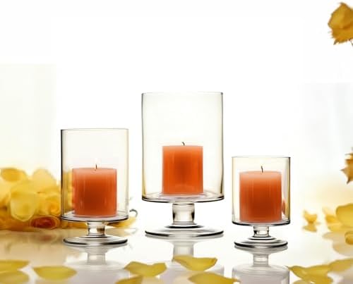 WGVI Clear Glass Pedestal Hurricane Candle Holder, 7.75"W, 13.5"H, Decorative Vase for Pillar Candles, Short Stemmed Candleholder Cylinder, Tabletop Centerpieces, Home Décor, Elegant Design, 1 Piece - Image 5