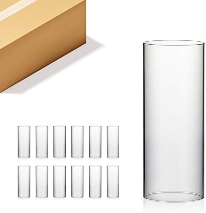 WGVI Hurricane Candle Holder Sleeve, Wide 4.7", Height 12", Clear Glass Cylinder Candleholder, Chimney Tube, Open Ended Candle Shade, 12 Pieces Bulk by WGVInternational-OpusGlassware
