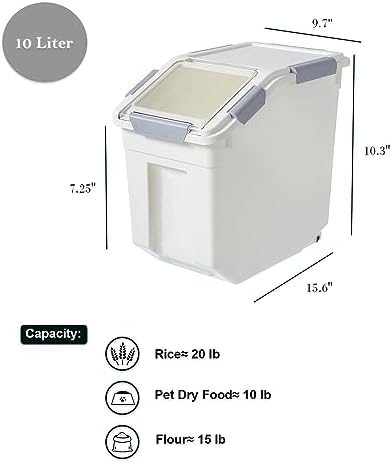 HANAMYA 10 Liter / 20 lbs Rice Storage Container with Measuring Cup, BPA free, For Rice | Grain | Pet Food | Flour, 1 count, White - Image 3