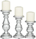 Deco 79 Traditional Mango Wood Pillar Candle Holder, Set of 3 10", 8", 6"H, Silver by Unknown