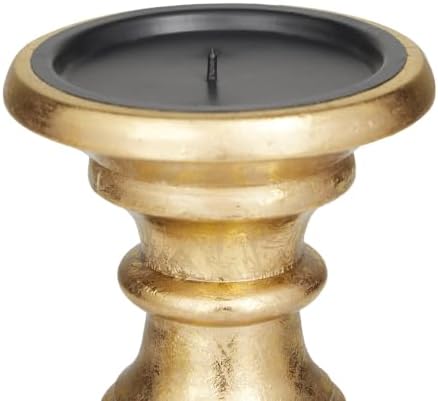 Deco 79 Mango Wood Decorative Candle Holder Turned Style Pillar Candle Stand, Set of 3 Candlestick Holder 10", 8", 6"H, Gold - Image 4