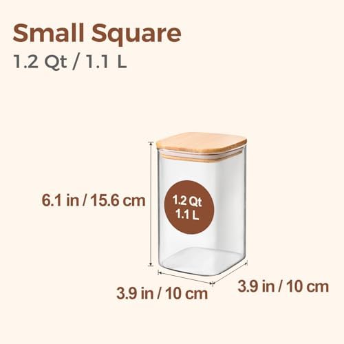 ComSaf 1.2 QT Glass Storage Containers with Lids, Glass Jars with Lids, Clear Food Jar, Square Canister Set of 6, Pantry Organizers and Storage for Cookie Flour Oat Pasta Tea Coffee Bean (Pack of 2) - Image 2