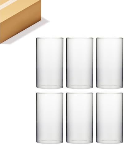 WGVI Hurricane Candle Holder Sleeve, Wide 5.5", Height 10", Clear Glass Cylinder Candleholder, Chimney Tube, Open Ended Candle Shade, 6 Pieces Bulk by WGVInternational-OpusGlassware