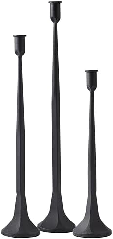 Denique Iron Taper Candle Holder Set of 3, Black Candlestick Holders 19.3”17” 14” Heightening Decorative Candle Stand Set for Wedding, Dining Table, Home Decoration (Black) by Denique