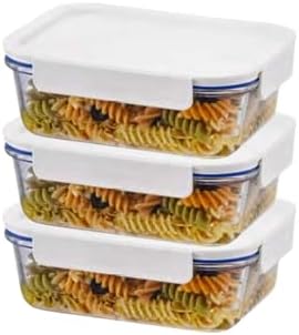 LocknLock LNG445S3W The Clear Borosilicate Glass Food Storage Containers with Lids, 6-Piece Set for Kitchen, Lunch, Meal Prep, Leftovers, Leakproof, Freezer, Microwave, and Dishwasher Safe, White by LocknLock