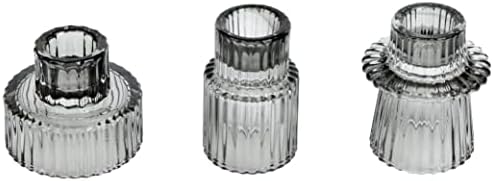 Vixdonos Taper Glass Candlestick Holders Tealight Candle Holders for Table Centerpieces, Wedding Decor and Dinner Party (3 Pcs, Gray) by Vixdonos