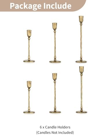 NUPTIO Gold Taper Candle Holders: Tall Brass Candlestick Holder Set of 6 - Image 5