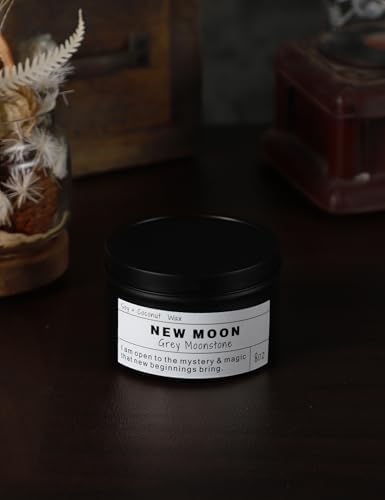 NEW Moon Handmade Candle, New Beginnings, Ritual Energy Gift, Intention De-Stress Good Fortune, Success Protection, Meditation, Moonstone, Soy Wax (8oz) - Image 2