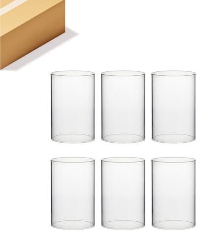 WGVI Hurricane Candle Holder Sleeve, Wide 4", Height 6", Clear Glass Cylinder Candleholder, Chimney Tube, Open Ended Candle Shade, 6 Pieces Bulk by WGVInternational-OpusGlassware