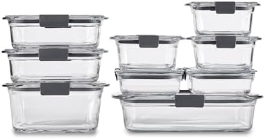 Rubbermaid Brilliance Glass Food Storage Containers, Assorted Sizes, Set of 9, BPA-Free, Leak-Proof, Clear by Rubbermaid
