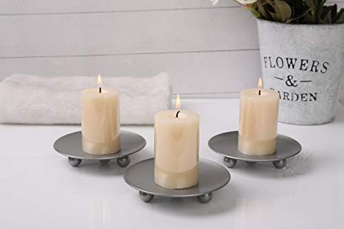 Silver Iron Plate Candle Holder, Decorative Iron Pillar Candle Holder, Set of 3,Candle Stand for Wax Candles - Image 2
