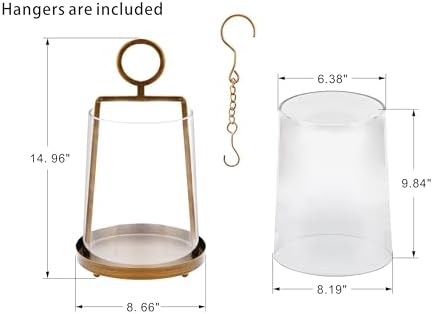 9" Wide Modern Farmhouse Metal Hurricane Candle Holder with Handmade Sturdy Glass Sleeve in Vintage Brass for Pillar Candle & Plants, Glass Hurricane Lantern, Industrial, Minimalistic - Image 2