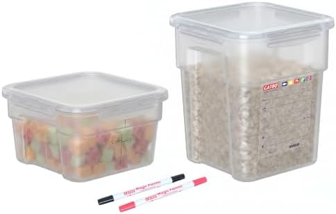2 Pack Airtight Commercial Food Storage Container Set, 2 QT & 4 QT BPA-Free Translucent Polypropylene, Stackable, Gold Scale Markings for Spices & Coffee Beans, Tall Model by GATBO