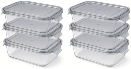 Glass Food Storage Containers with Lids — 12 Piece — 6 Containers + 6 Lids, 21.98 oz Each Glass, BPA-Free Leakproof Stackable Lids, Microwave, Oven & Dishwasher Safe — Ideal for Meal - Smoke Lid by DuraLiving