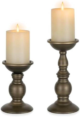 NUPTIO Bronze Pillar Candle Holders: Metal Candle Stand for 3" Candles by Nuptio