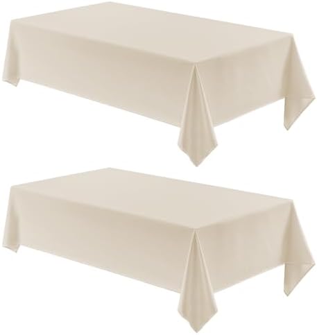 Veblandy 2 Pack Rectangle Tablecloth, 60x84 inch, Water Resistant Wrinkle Free Linen Textured Table Cloth Washable, Decorative Fabric Table Cover for Dining, Party and Camping, Beige by Veblandy