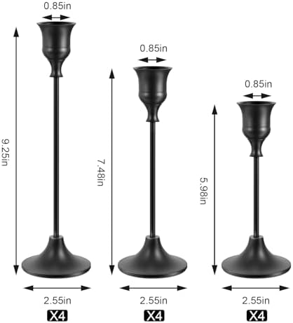 NLBTW Set of 12 Black Taper Candle Holders, Candlesticks Holders Bulk Decorative，Vintage Candlestick Holder Decorative Metal Candle Sticks Home Decor Centerpieces for Table Mantel Festive Decorations - Image 6