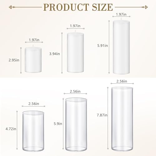 Homjoy 36 PCS Ivory White Pillar Candles with Glass Candle Holders Clear Hurricane Candle Holders Glass Cylinder Vases for Centerpieces Wedding Party, Event, Home Office (18 Candles+18 Candle Hoders) - Image 2