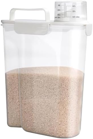 Viretec Rice Storage Container, 5 to 10lb Dry Food Airtight Dispenser, Pet Dog Cat Food Canister, BPA Free Clear Plastic Kitchen and Pantry Organization Bin for Oatmeal, Cereal, Pasta, Flour White by Viretec