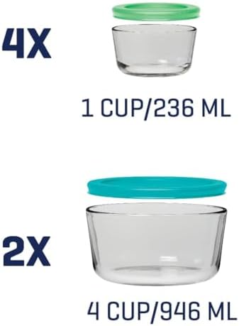 Anchor Hocking 12 Piece Glass Storage Containers with Lids (6 Glass Food Storage Containers & 6 Mixed Blue SnugFit Lids) - Image 4
