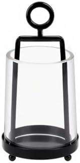 3.3" Wide Modern Farmhouse Metal Hurricane Candle Holder with Handmade Sturdy Glass Sleeve in Black for Tealight Candle & Plants, Glass Hurricane Lantern, Industrial, Minimalistic by Unknown