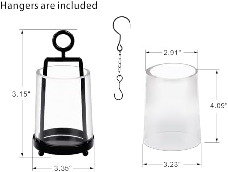 3.3" Wide Modern Farmhouse Metal Hurricane Candle Holder with Handmade Sturdy Glass Sleeve in Black for Tealight Candle & Plants, Glass Hurricane Lantern, Industrial, Minimalistic - Image 2