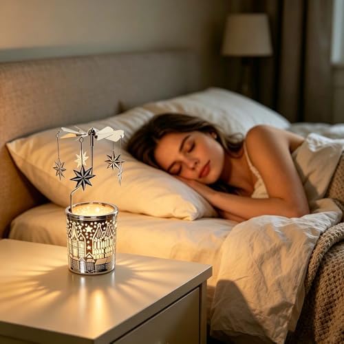 kingnero Gift Carousel Candle Tea Light Holder Rotary Candle Holder Spinning Candleholder Metal Windmill Candlestick for Home Decor (North Star) - Image 5