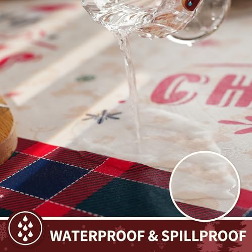 Christmas Rectangle Table Cloth,100% Waterproof Tablecloth,Christmas Decorations for Home, Vinyl Tablecloth Plastic Table Cover for Party，Picnic,Dining,Outdoor 54" x 54",Crimson Checked - Image 2