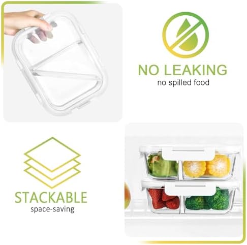 M MCIRCO 5 Pack,36 oz, 2 Compartments Glass Meal Prep Containers with Lids - Image 3