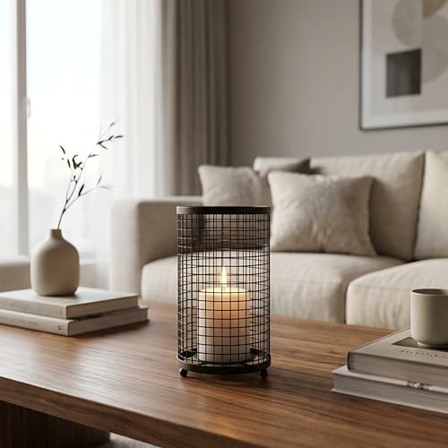 Hosley Large Candle Holder - Black Pillar Candle Cover/Sleeve, 9.75" High, Metal Rustic Farmhouse Decor, Candle Shade for Spa Aromatherapy, Weddings, Home Office, Candle Garden - Image 2