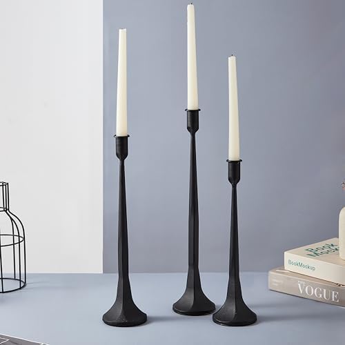 Denique Iron Taper Candle Holder Set of 3, Black Candlestick Holders 19.3”17” 14” Heightening Decorative Candle Stand Set for Wedding, Dining Table, Home Decoration (Black) - Image 5