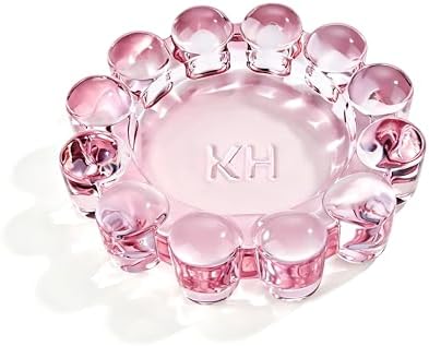 Chic Pink Bubble Glass Candle Dish – Modern Clear Glass Candle Holder for Tealights & Diffusers, Decorative Tray for Home & Tabletop Decor（1 Pack） by khtumeware