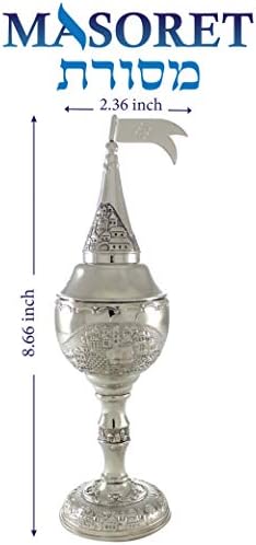 Havdalah Spice Besamim Holder 8.6 Inches, Round Shape Besamin Spices Box Tower with Jerusalem Flag Decoration - Image 3