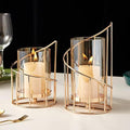 Metal Wire Candle Holder Set of 2, Glass Pillar Candle Holders Gold Decorative Tea Light Candleholders for Home Decor Table Decorations Centerpiece by MrMrKura
