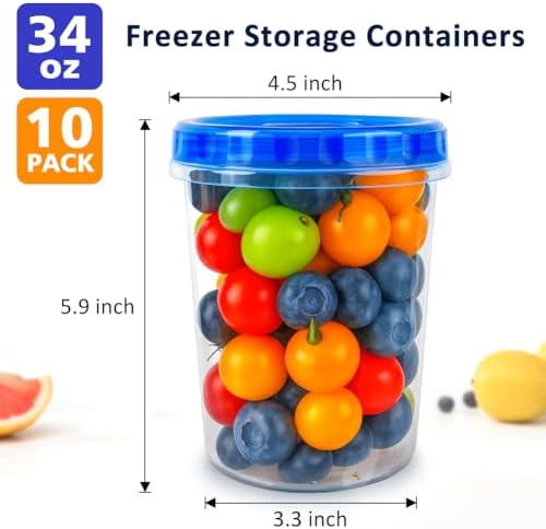 10 Pack 34oz Soup Freezer Storage Containers with Twist Lids for Meal Prep - Image 2
