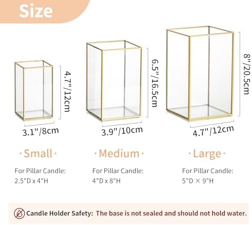 NUPTIO Candle Lantern for Wedding Centerpiece: 18 Pcs Clear Hurricane Glass Pillar Candles Holder with Gold Frame Bulk Decorative Candle Lanterns for Christmas Dining Table Decor 8.1 & 6.5 & 4.7 inch - Image 5