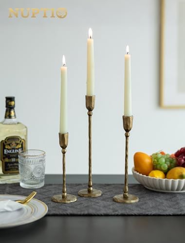 NUPTIO Gold Taper Candle Holders: Tall Brass Candlestick Holder Set of 6 - Image 4