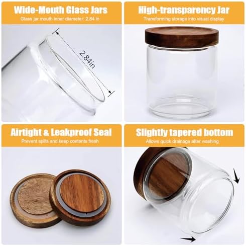 Flrolove Glass Canisters With Wooden Lids, Kitchen Jars for Storage 5 Pack - Image 3