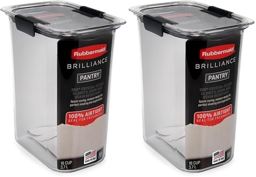 Rubbermaid Brilliance Food Storage Container, 16-Cup, Airtight | Clear/Grey | For Pantry Organization | Pack of 2 by Rubbermaid