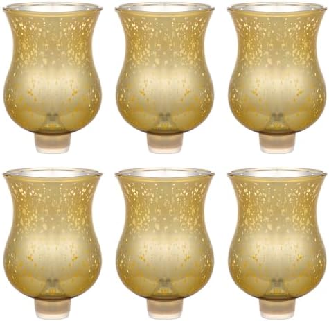 VIHOSE Bulk Set of 6 Gold 3.5" Peg Votive Holders with Rubber Gasket Glass Wholesale Candelabra Hurricane Glass Shades Votive Candleholder Cups for Stylish Home Decor by VIHOSE