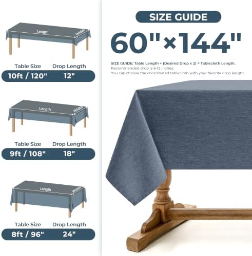 Decorelia Faux Linen Farmhouse Table Cloth 60"x144" for 10 ft Rectangle Table, Denim Blue Waterproof Outdoor Washable Tablecloth for Rectangular Dining Room Kitchen Outdoor Party Restaurant Table - Image 5