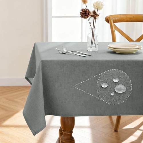 Pureegg Rectangle Linen Tablecloth Waterproof & Stain Resistant, Wrinkle-Free Table Cloth Adds Elegance and Protection, Ideal for Dining, Party, Wedding and Outdoor, 52 x 70 Inch, Gray by Pureegg