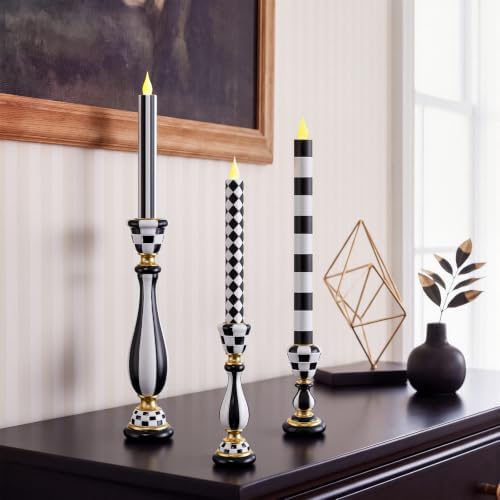 3 Pcs Black and White Checkerboard Taper Candle Holder,Classic - Image 2