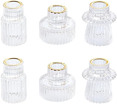 Vixdonos Taper Glass Candlestick Holders Tealight Candle Holders for Table Centerpieces, Wedding Decor and Dinner Party (6 Pcs, Gold Rim Clear) by Vixdonos