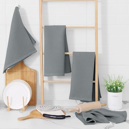 Homaxy 100% Cotton Waffle Weave Kitchen Dish Towels 24-Pack, Grey - Image 6