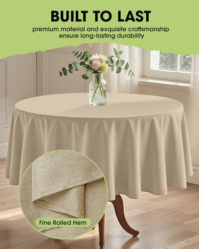 Pureegg Table Cloth for Round Tables - Elegant Linen Beige Tablecloth Resists Water, Stain, Wrinkle and Heat, Ideal for Dining, Party, Birthday and Wedding, 60 Inch - Image 6
