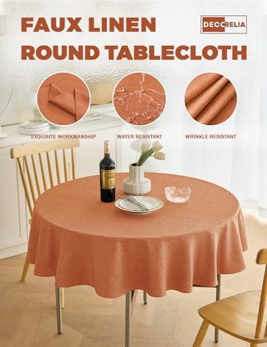 Decorelia Fall Farmhouse Round Table Cloth for Indoor/Outdoor, Harvest Thanksgiving Faux Linen Washable Tablecloth Cover for Party Dining & Kitchen Table Decor (60 Inch,Round (2-4 Seats), Orange) - Image 3